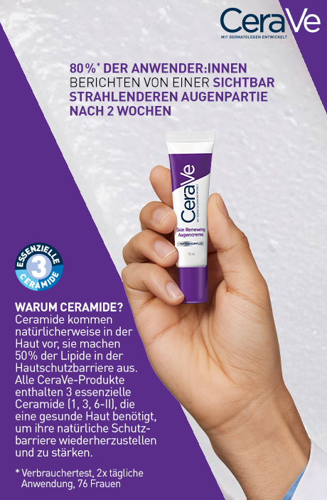 Creme-Punkte unter dem Auge. Über 90% stimmen zu, dass die Augencreme leicht und sanft ist.